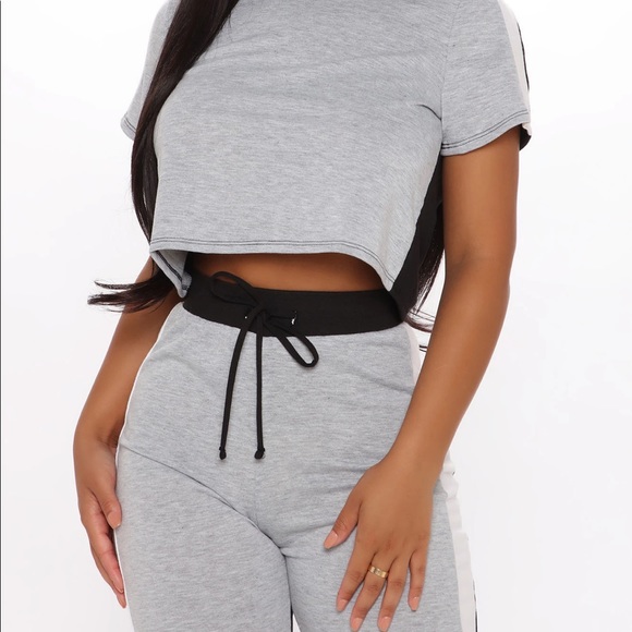 Fashion Nova Grey Striped Sweats - Picture 2 of 5